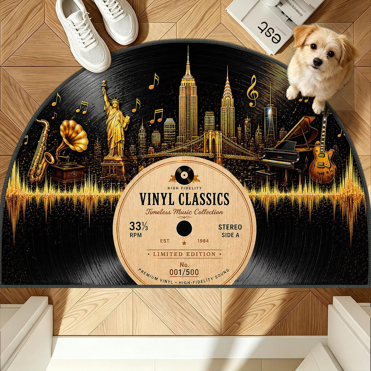 Retro Vinyl Record Semicircle Rug 24"x36" (64 / 2' x 3' (Semicircular))