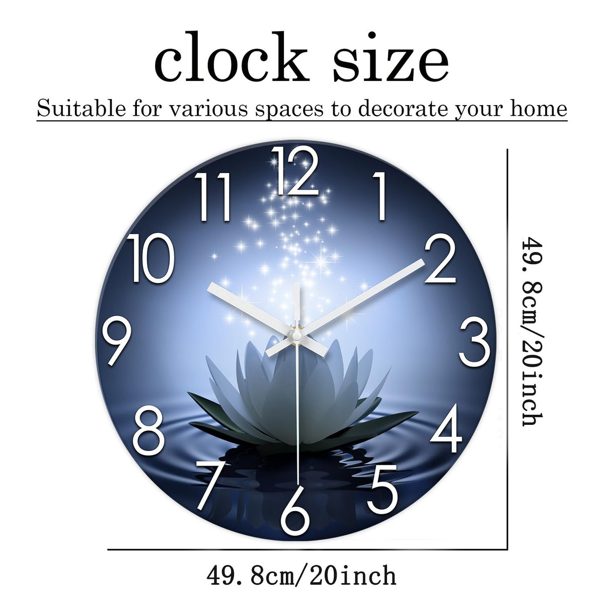 White Lotus Glass Wall Clock 20 Inch Blue Zen Flowers (White Lotus / 20 Inch)