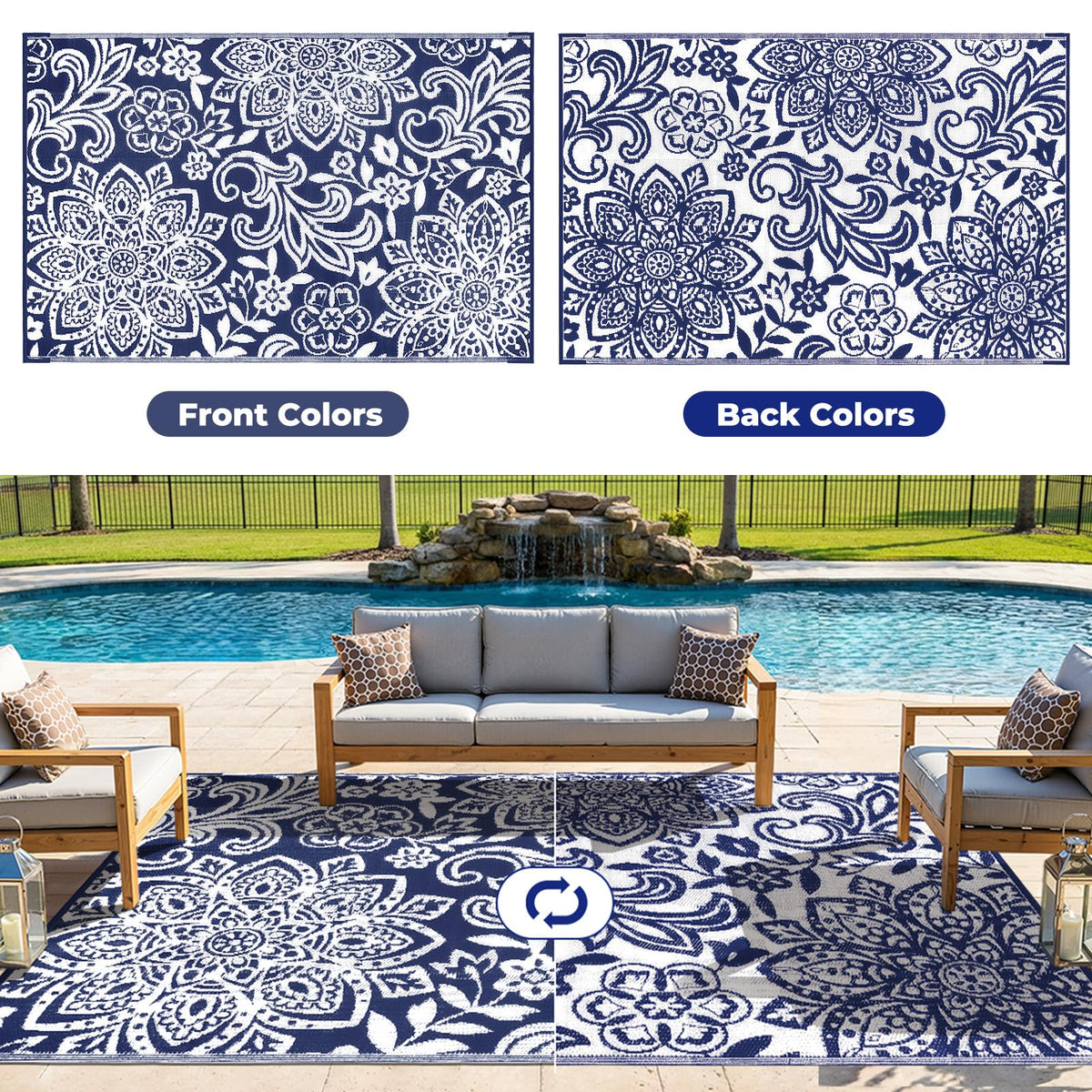 Waterproof Outdoor Rug 5' x 8' (Navy / 5 x 8 Feet)