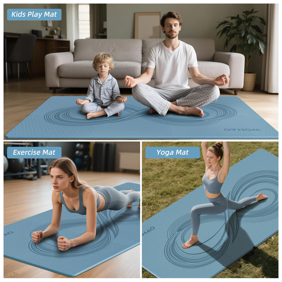 Large 76"x40"x0.4" Yoga Mat (Blue Grey)