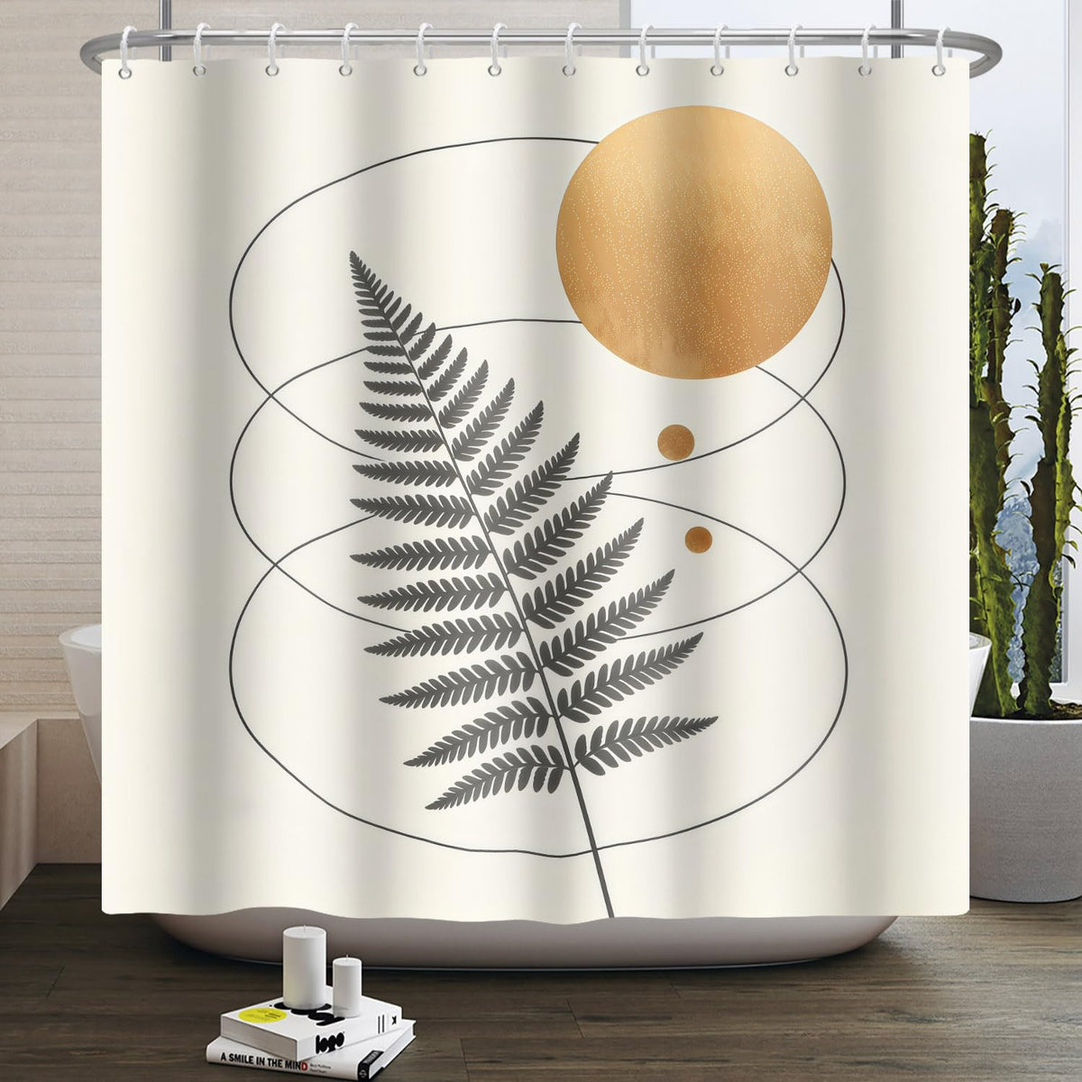71″ x 74″ Modern Abstract Botanical Shower Curtain with Hooks (Geometric Pattern)