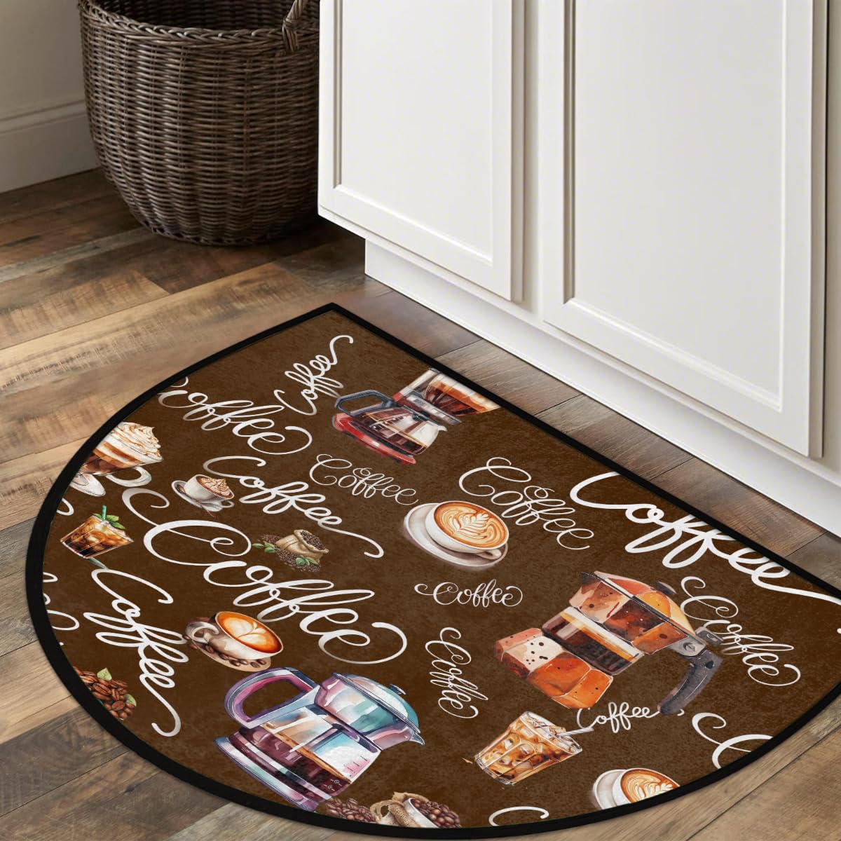 Half Round Doormat Coffee Theme Washable Semi Circle Area Rug Non Slip Half Moon Rug Holiday Decor Mat for Indoor Outdoor Bathroom Kitchen Welcome Fireplace Hearth Floor Mat (D01:coffee)