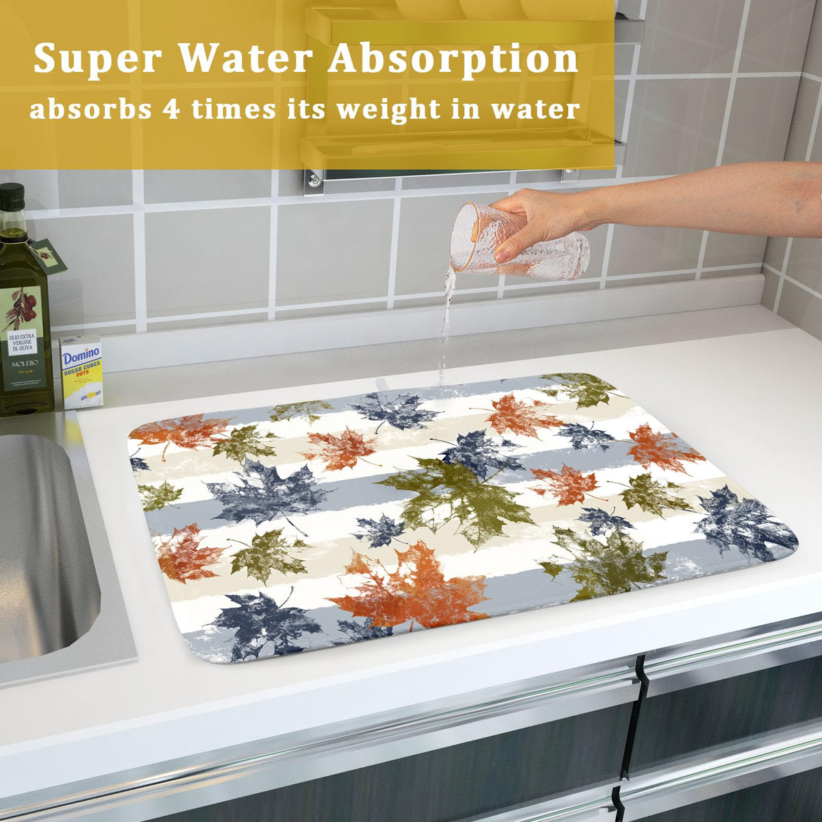 Autumn Colorful Maple Leaves Dish Drying Mat for Kitchen Counter (Colorful Maple Leave230807 / 18" x 24")