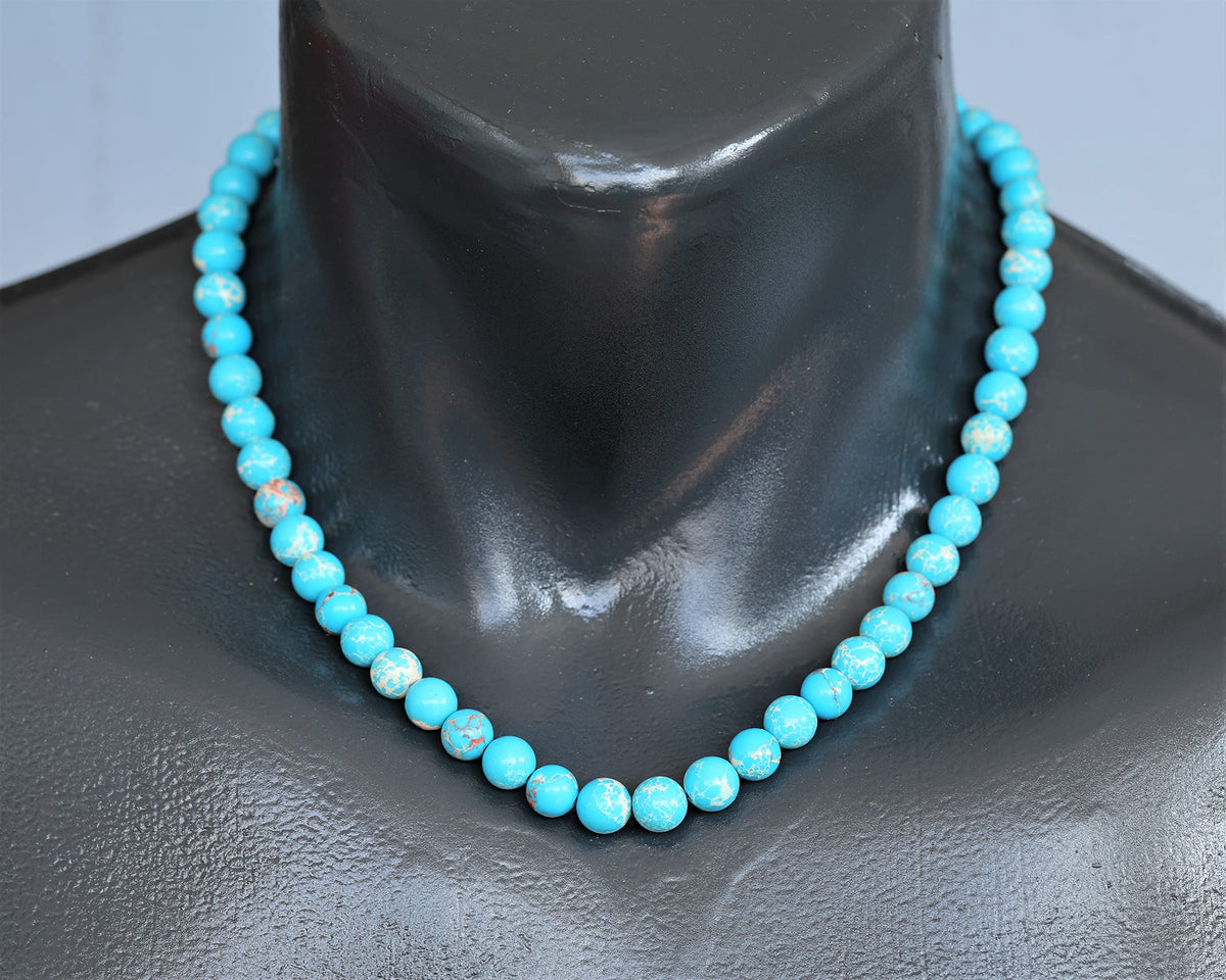 Natural Blue Imperial Jasper Beaded Choker Necklace (Blue Imperial Jasper / 20 Inches)