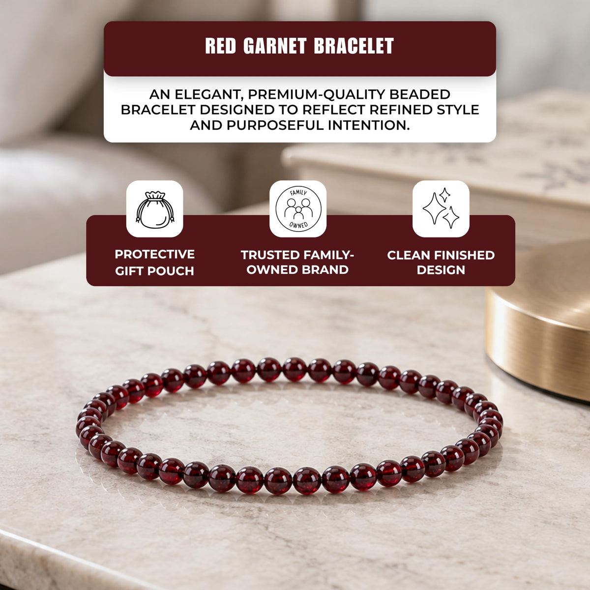 Red Garnet Bracelet 4mm Beaded Bracelet (Red Garnet / Small)