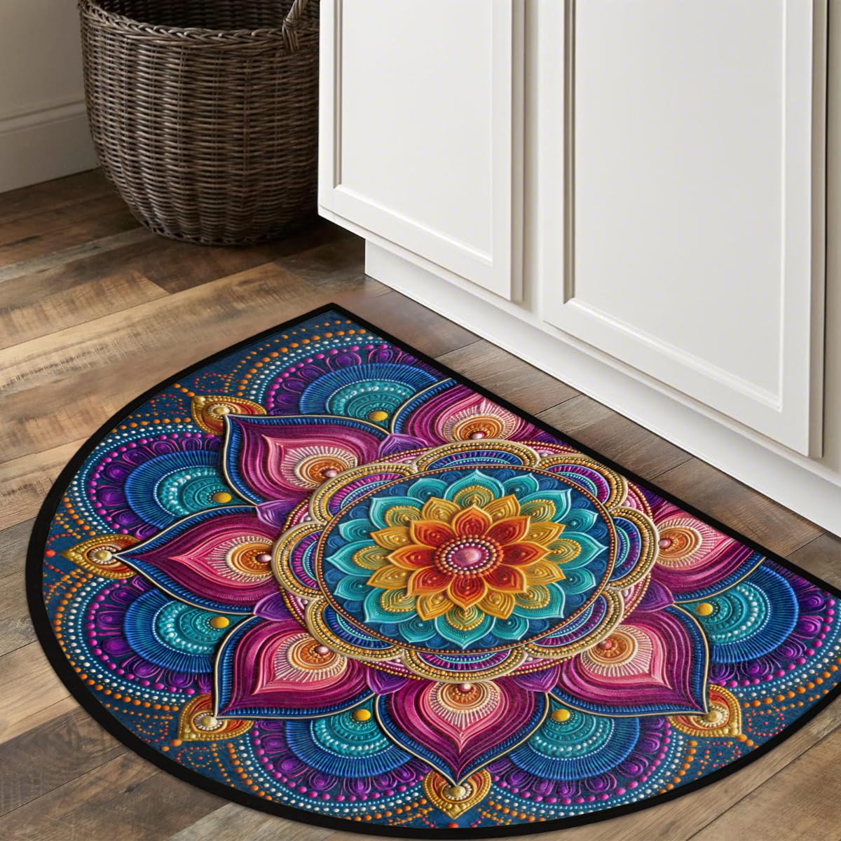 Boho Half Round Door Mat Semi Moon Rug Fireplace Carpet Area Rugs (Z:color:62)