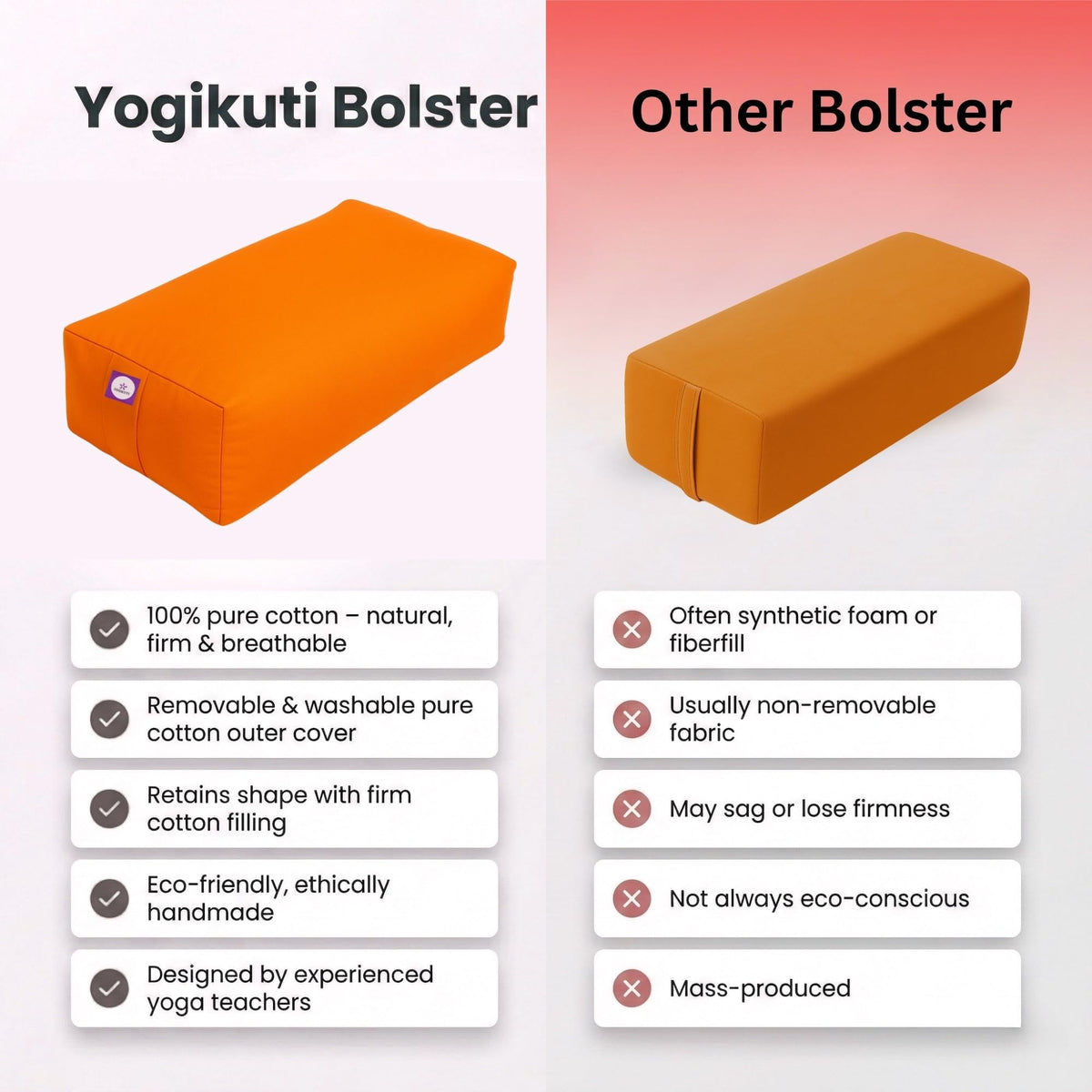 Cotton Filled Rectangular Bolster for Iyengar Yoga (Orange)