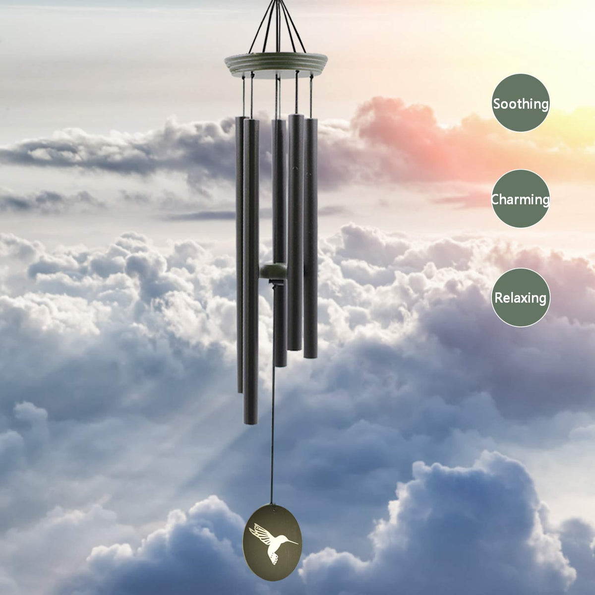 Hummingbird Wind Chimes for Outside (33" Green Hummingbird)