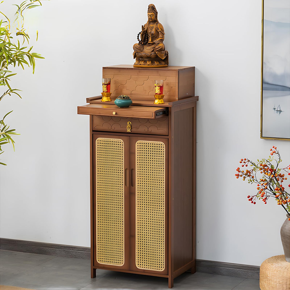 Bamboo Altar Table (15.7 / with Elevated Platform / Natural)