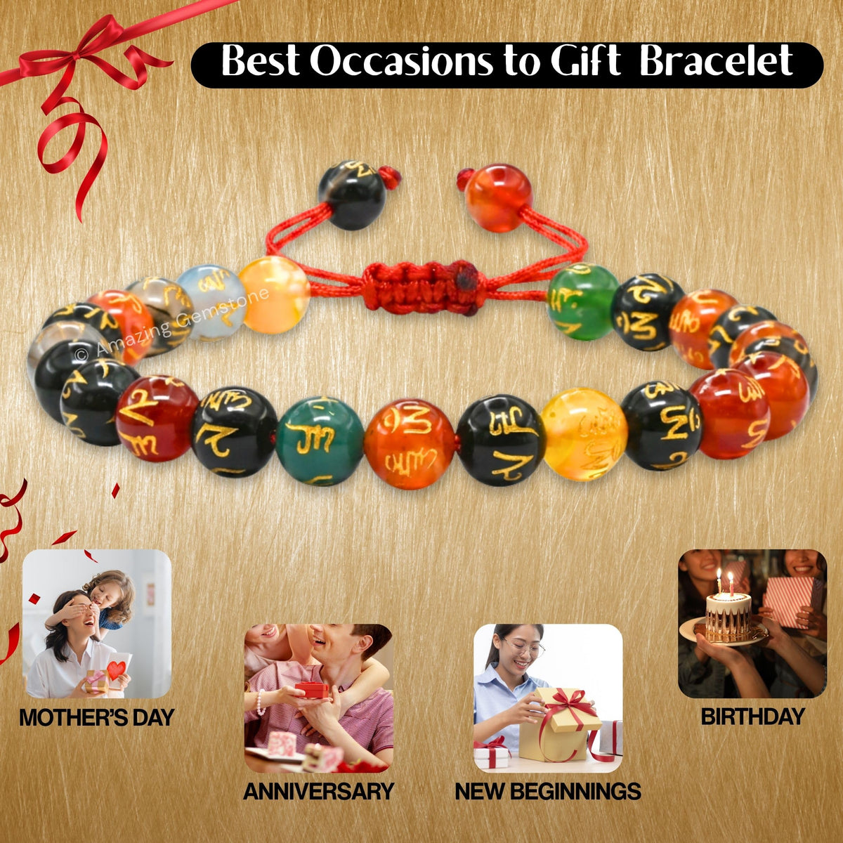 Om Mani Multi Gems Bracelet for Women Men's Gifts (Om Mani Multi Gems)
