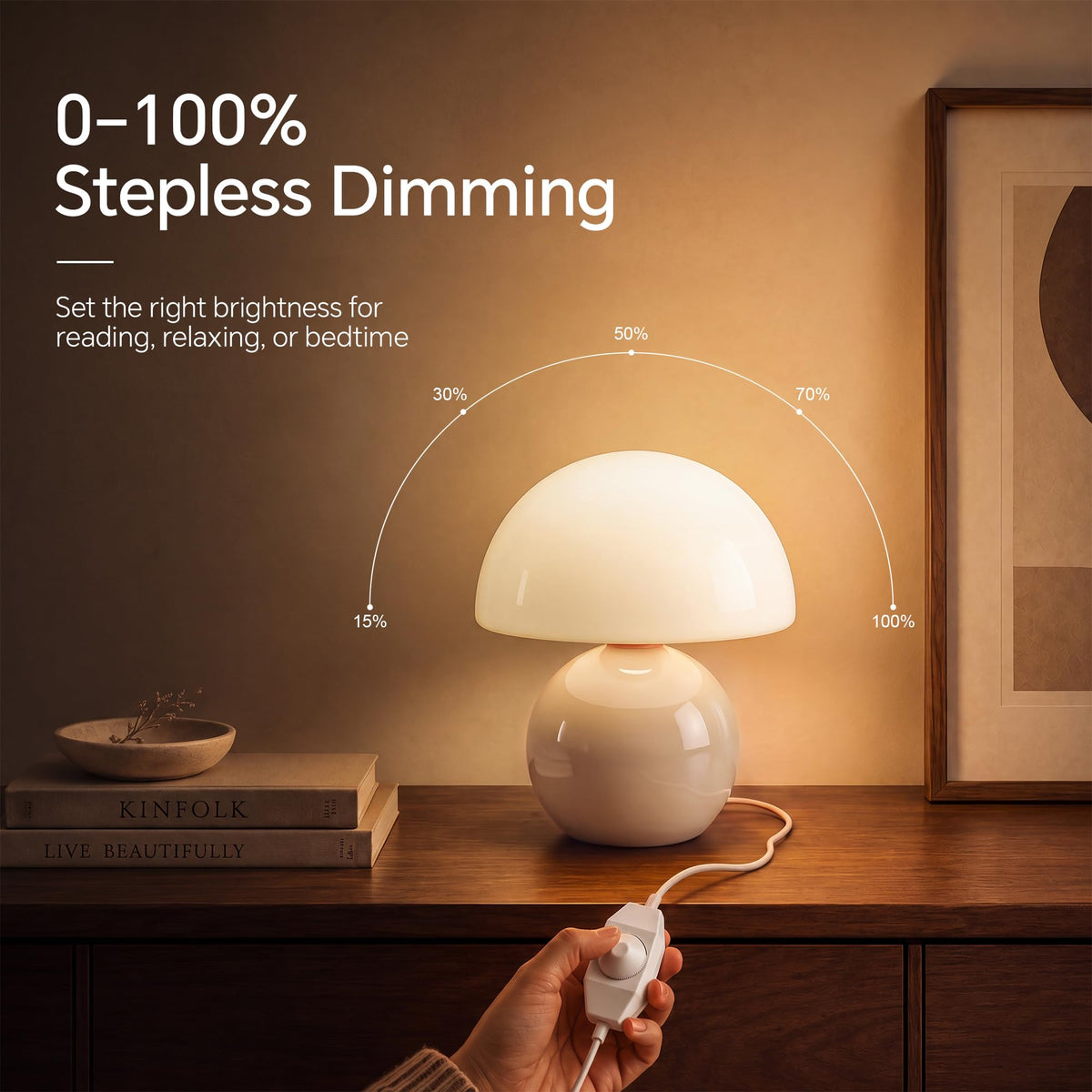 Mushroom Lamp Table Lamp for Bedroom (Cream)
