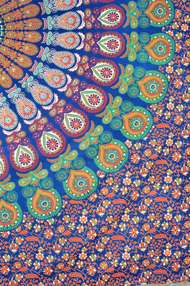 Tapestry Wall Hanging Hippie Mandala Bohemian Hippy Psychedelic Intricate Floral Design Indian Tapestry 54 x 82 Inches (82"L x 54"W / Blue Orange)
