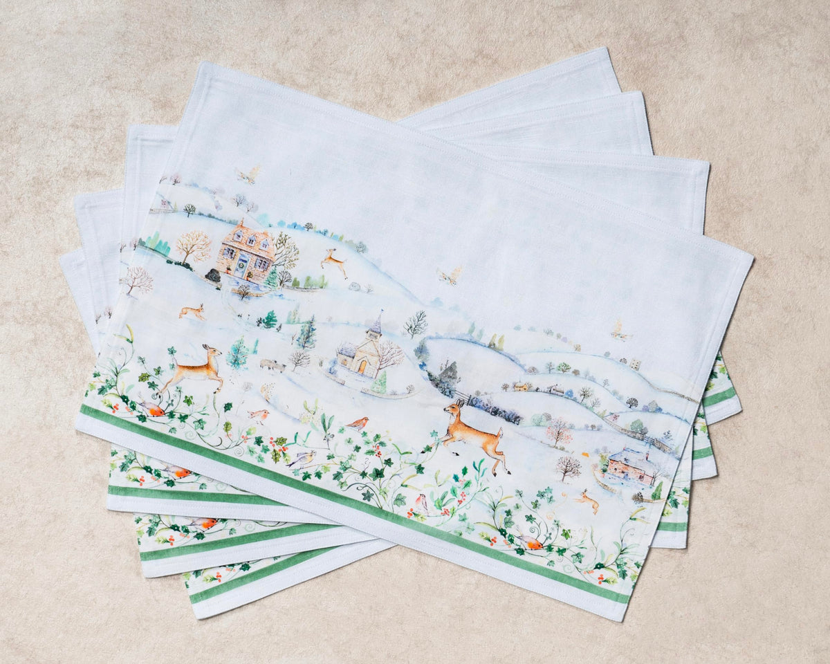 Placemats Set of 4 Reusable 100% Cotton (092 - Snowy World / 13" X 19" (Pack of 4))