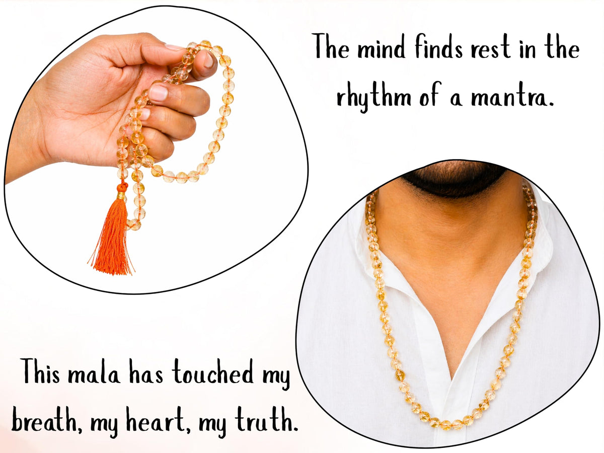 Citrine Buddhist Prayer Beads Japa Mala with 108 Meditation Beads (Without Knots / Citrine)