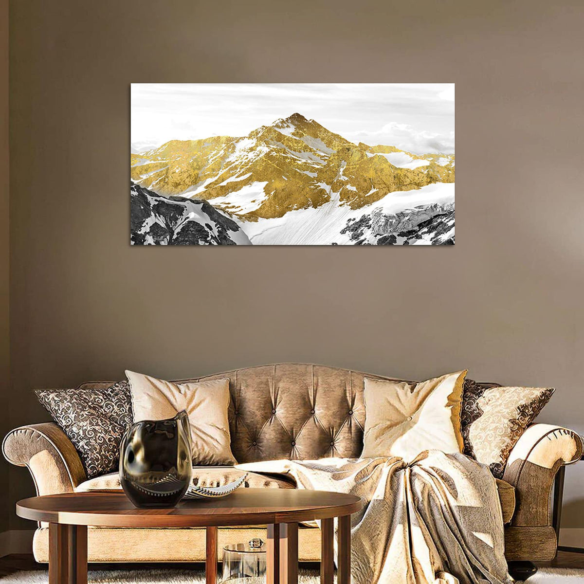Golden Mountain Canvas Wall Art for Living Room Snowy Mountains Hill Landscape Wall Decor Abstract Black and Gold Mountain Scenery Print Picture Large Artwork for Bedroom Office Home Decoration 20x40" (40"L x 20"W / Golden Mountain)