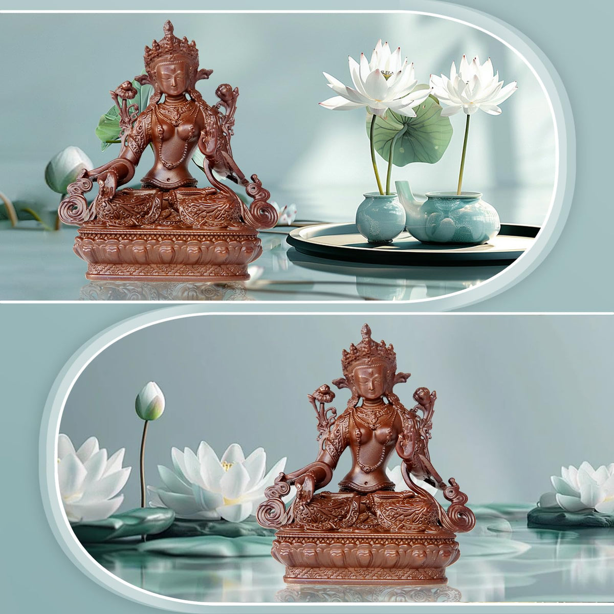 White Tara Buddha Statue Pure Copper Handmade Zen Home Decor (White Tara)