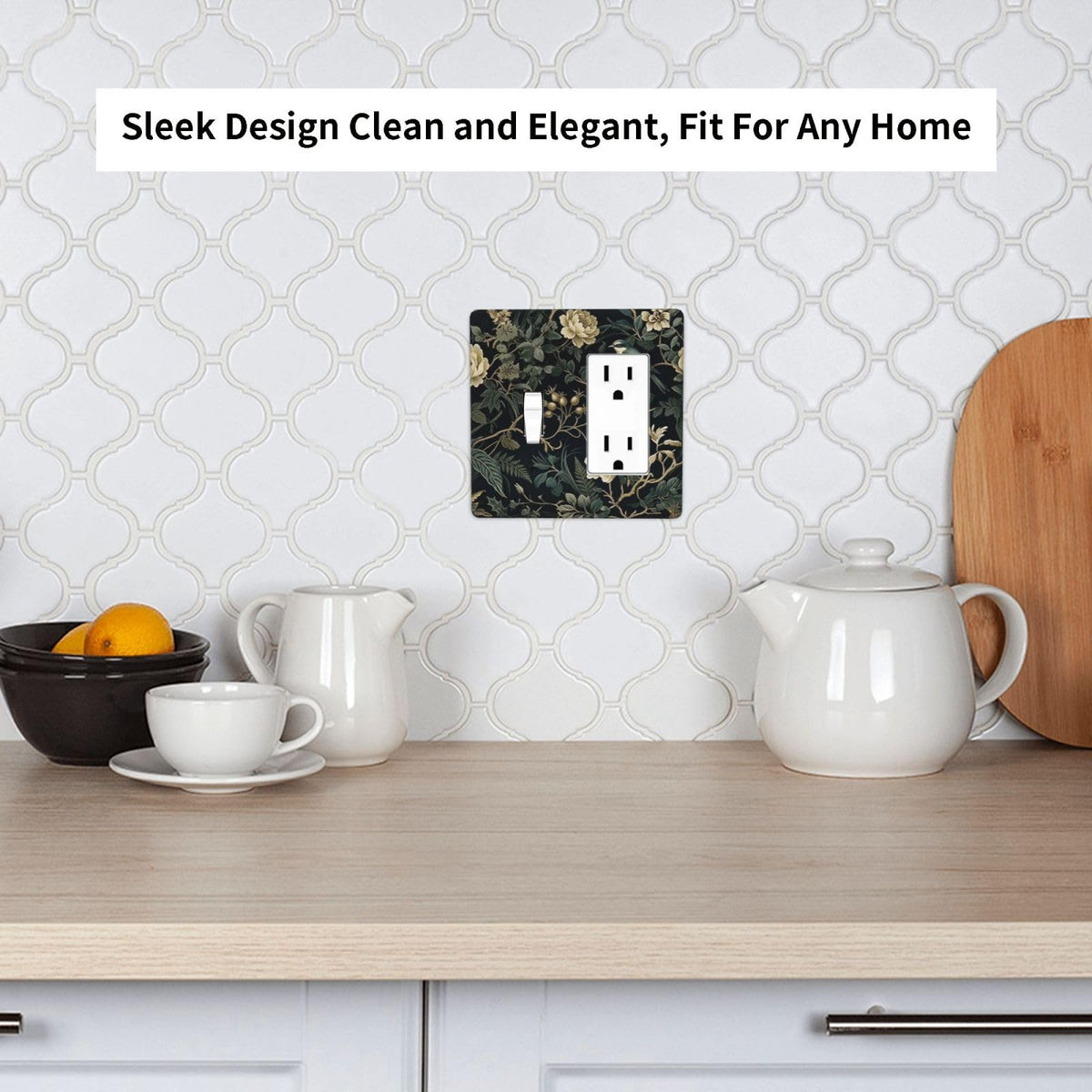 Spring Black Boho Floral Leaf 2 Gang Single Toggle (Spring Black Boho Floral Leaf / 2 Gang Rocker/Toggle Combo)