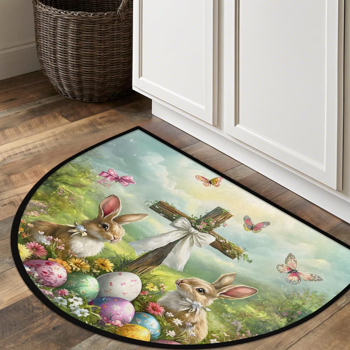 Easter Rabbit Half Round Rug Half Moon Door Mat Half Circle Rugs (F:color 2)