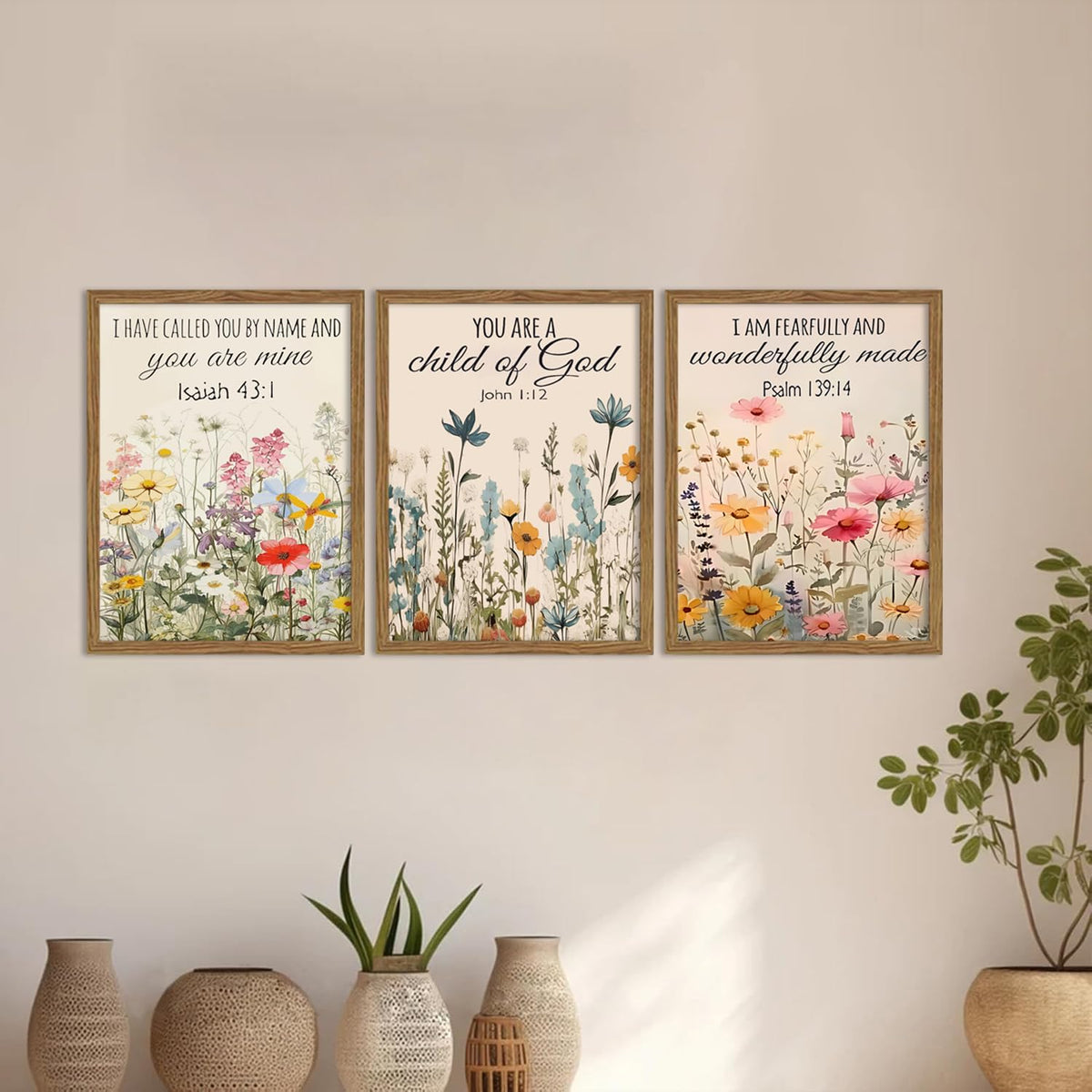 3Pcs Christian Floral Scripture Posters Wall Art (Flower poster / 24L"x16W")