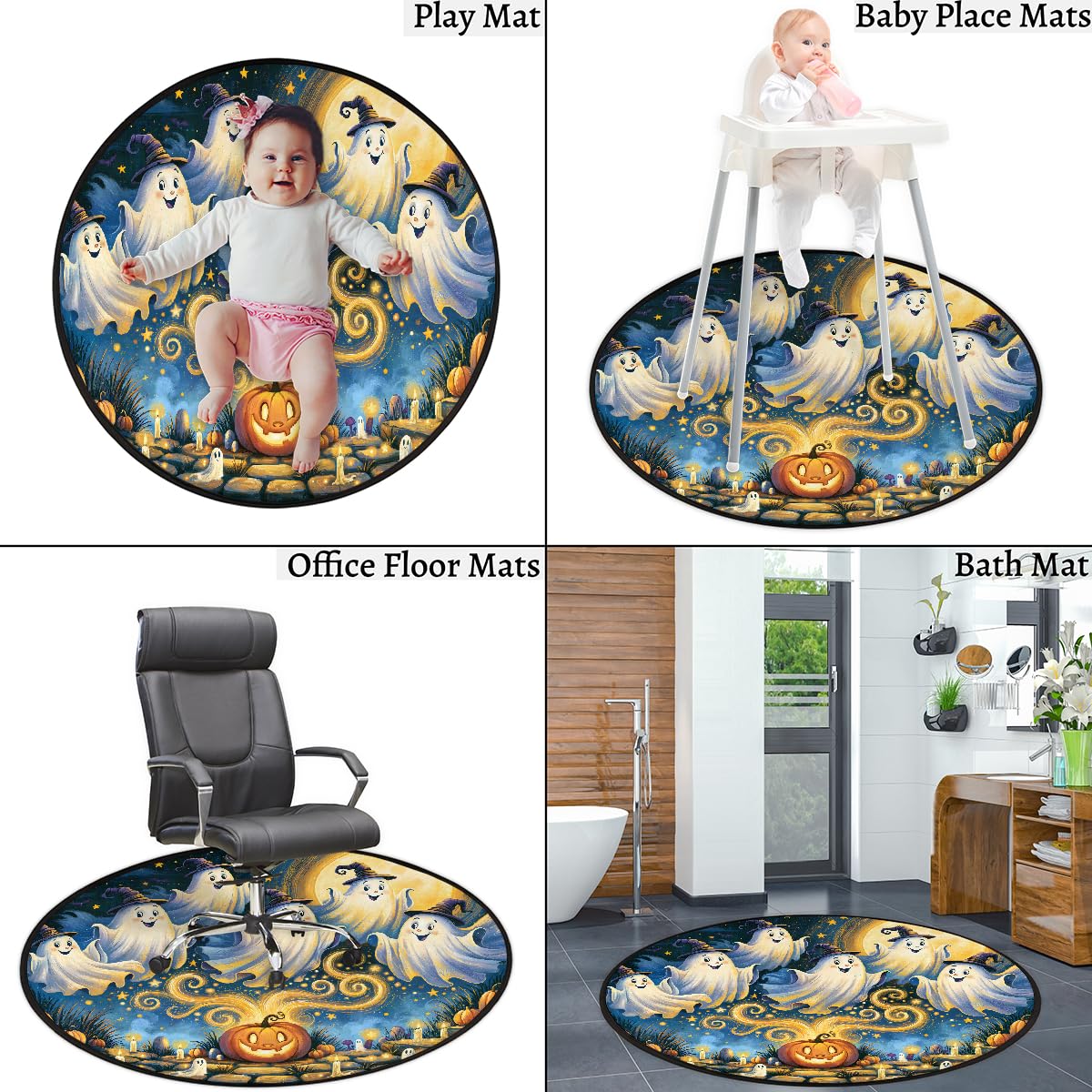 3 Ft Ghost Round Rug Circle Area Rugs Circular Door Mat for Indoor (B:b-9 / 3' (Round))