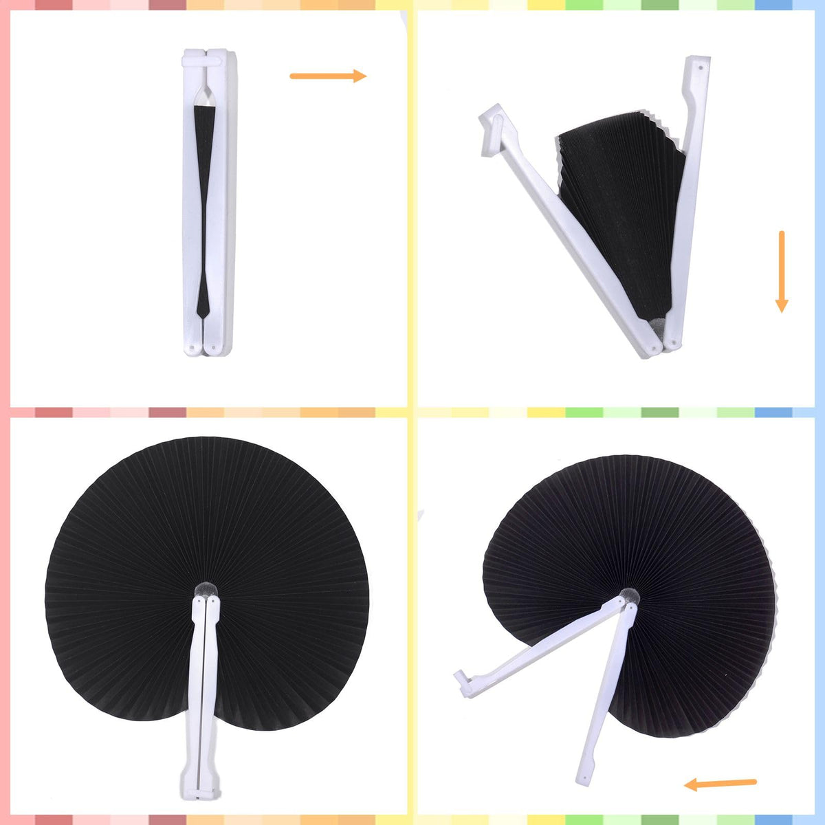 20 Pieces Black Round Paper Fans (Black / 20 PCS)