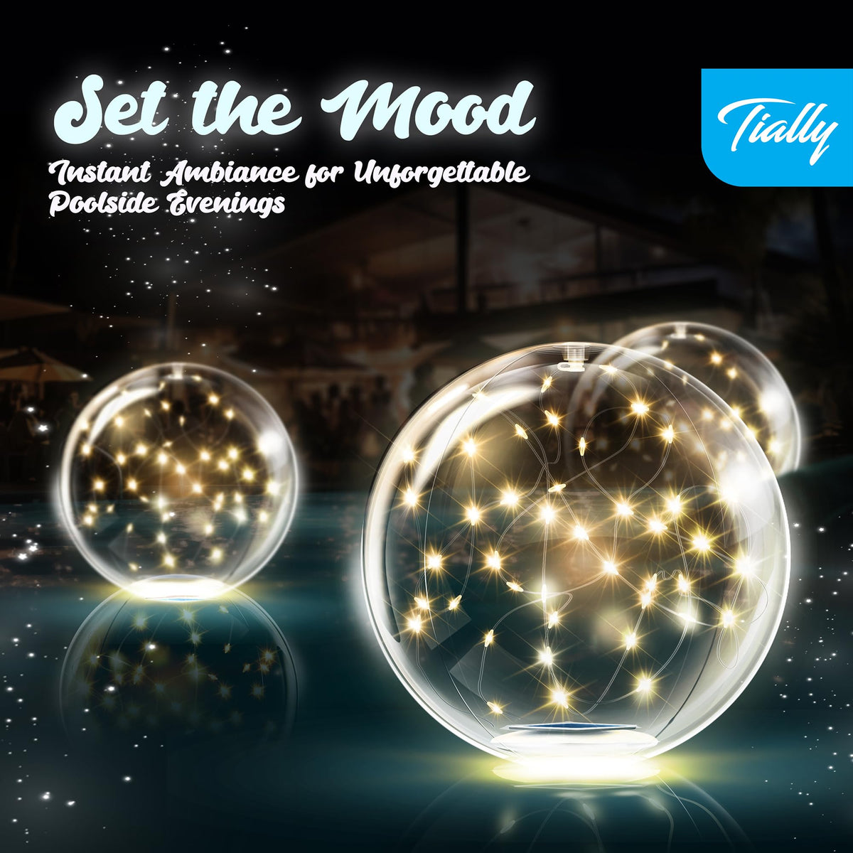 Fairy Floating Pool Lights Solar Powered (Warm / 2 Pack)