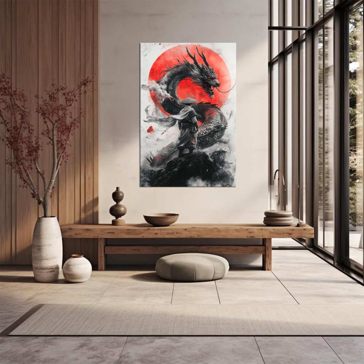 Red Sun Black Dragon Samurai Canvas Wall Art (24"L x 36"W / Samurai8)
