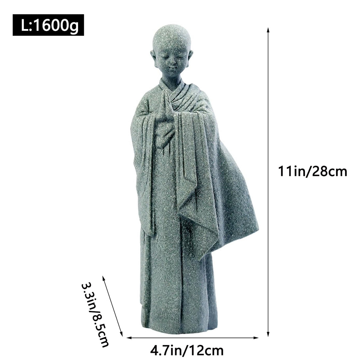 Praying Monk Figurine Standing Monk Statue Zen Meditating Sculpture (Large)