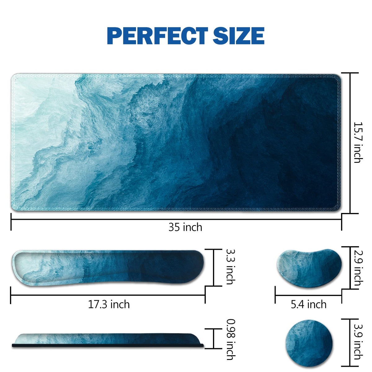 Large Gaming Mouse Pad Set (Dark Blue Waves)