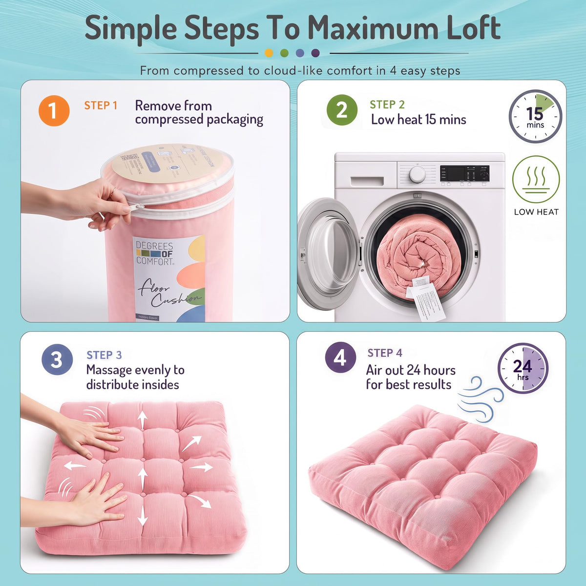 Floor Pillows Set of 2 (2 Pack / Square | Pink | 2 Pack)