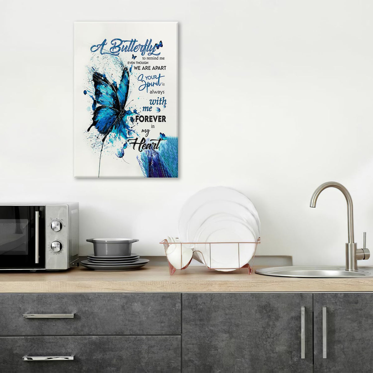Blue Butterfly Canvas Wall Art Watercolor Butterfly Pictures Wall Decor Inspirational Quotes Prints Painting Framed Artwork Decoration for Bathroom Bedroom Living Room Office 16"x24" (24"L x 16"W / Watercolor Butterfly)