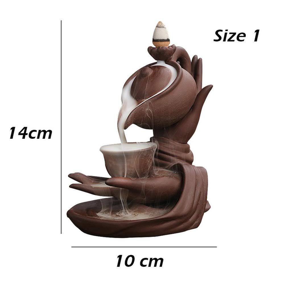 Buddha Hand Series Backflow Incense Burner Indoor Smoke Waterfall Incense Holder Creative Teapot Shaped Ceramic Incense Burner (Large Teapot)