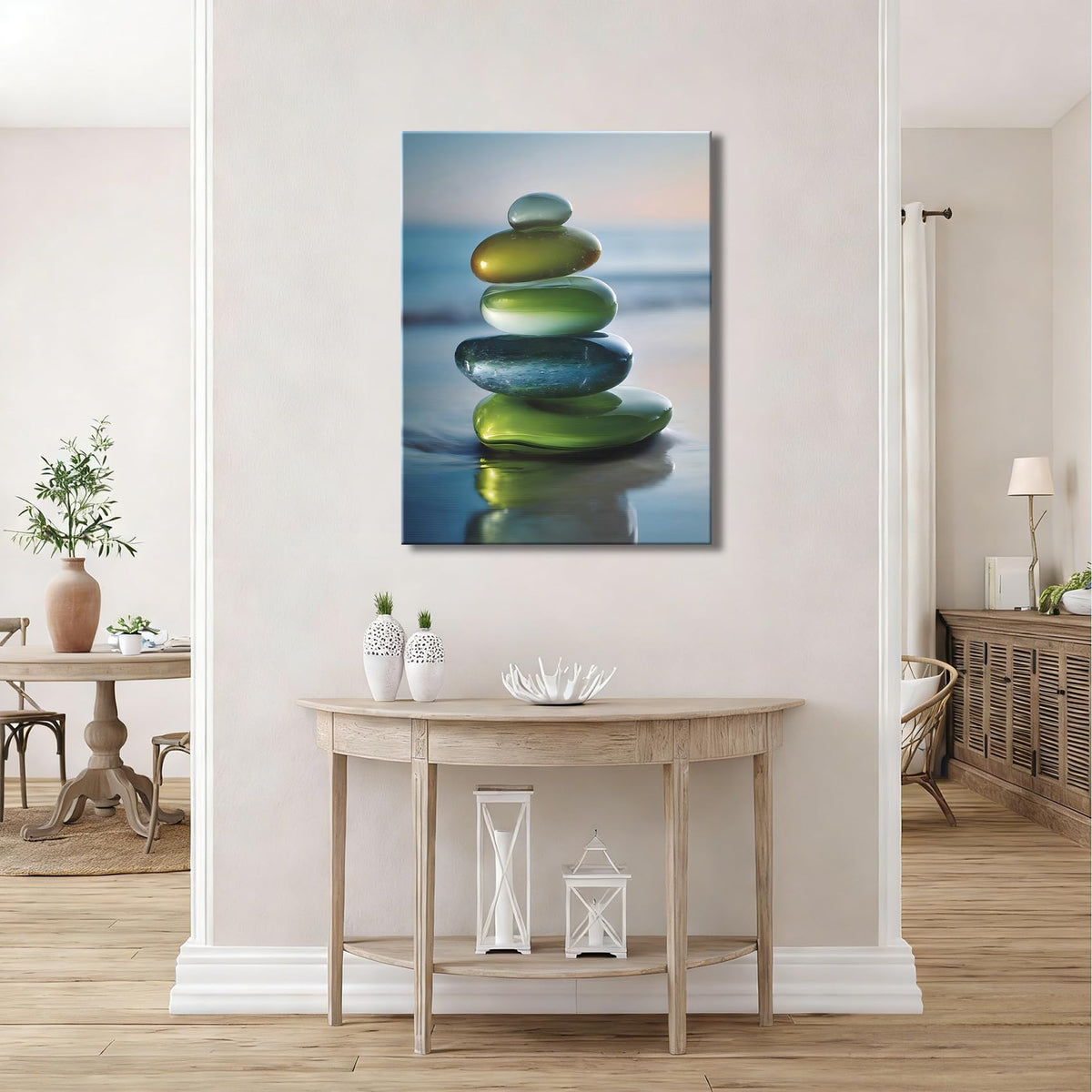 Framed Green Cairn Balance Stone Canvas Wall Art (Pictures25 / 30"L x 20"W)