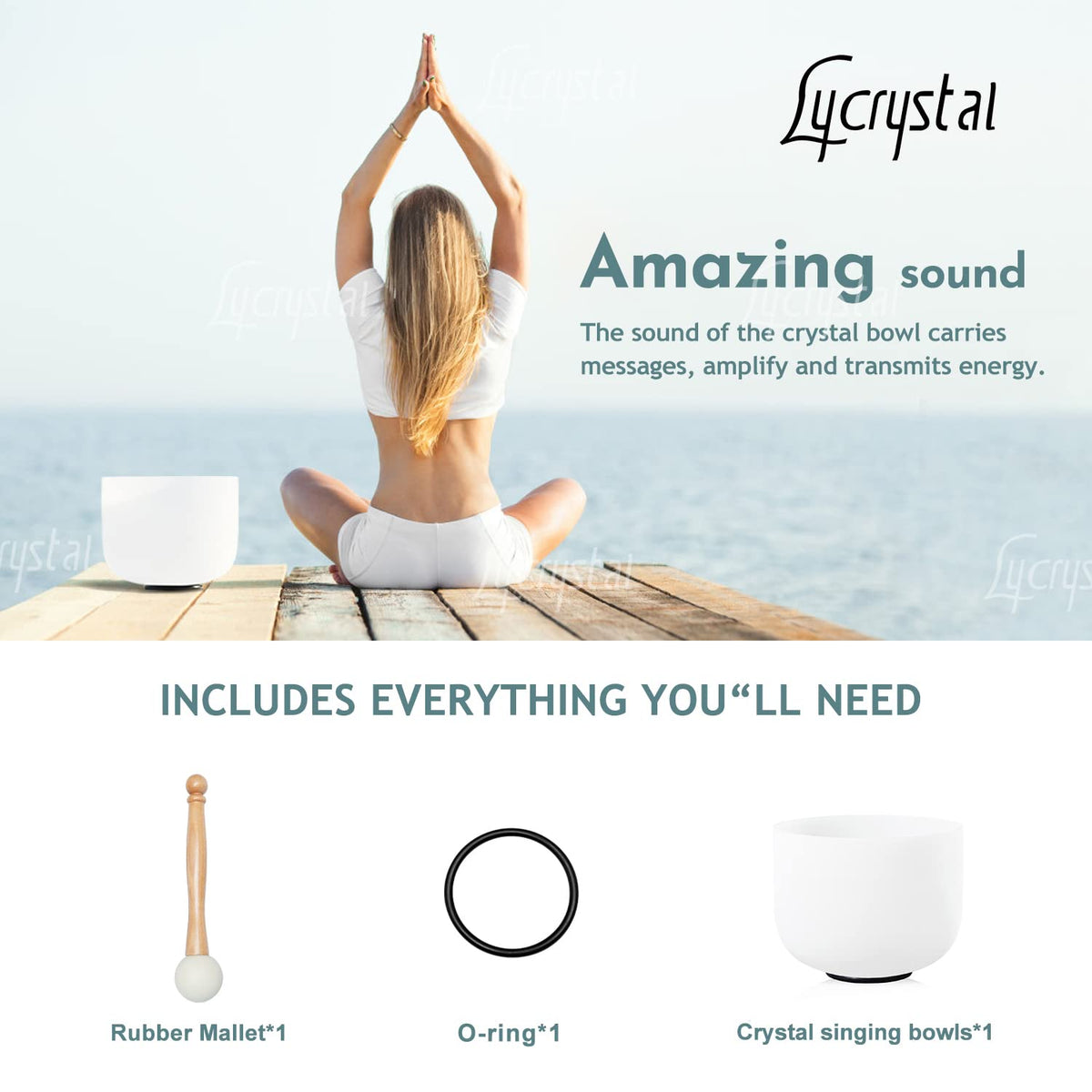 528 Hz 8 Inch C Note Root Chakra Crystal Singing Bowl (8"C / white 2)