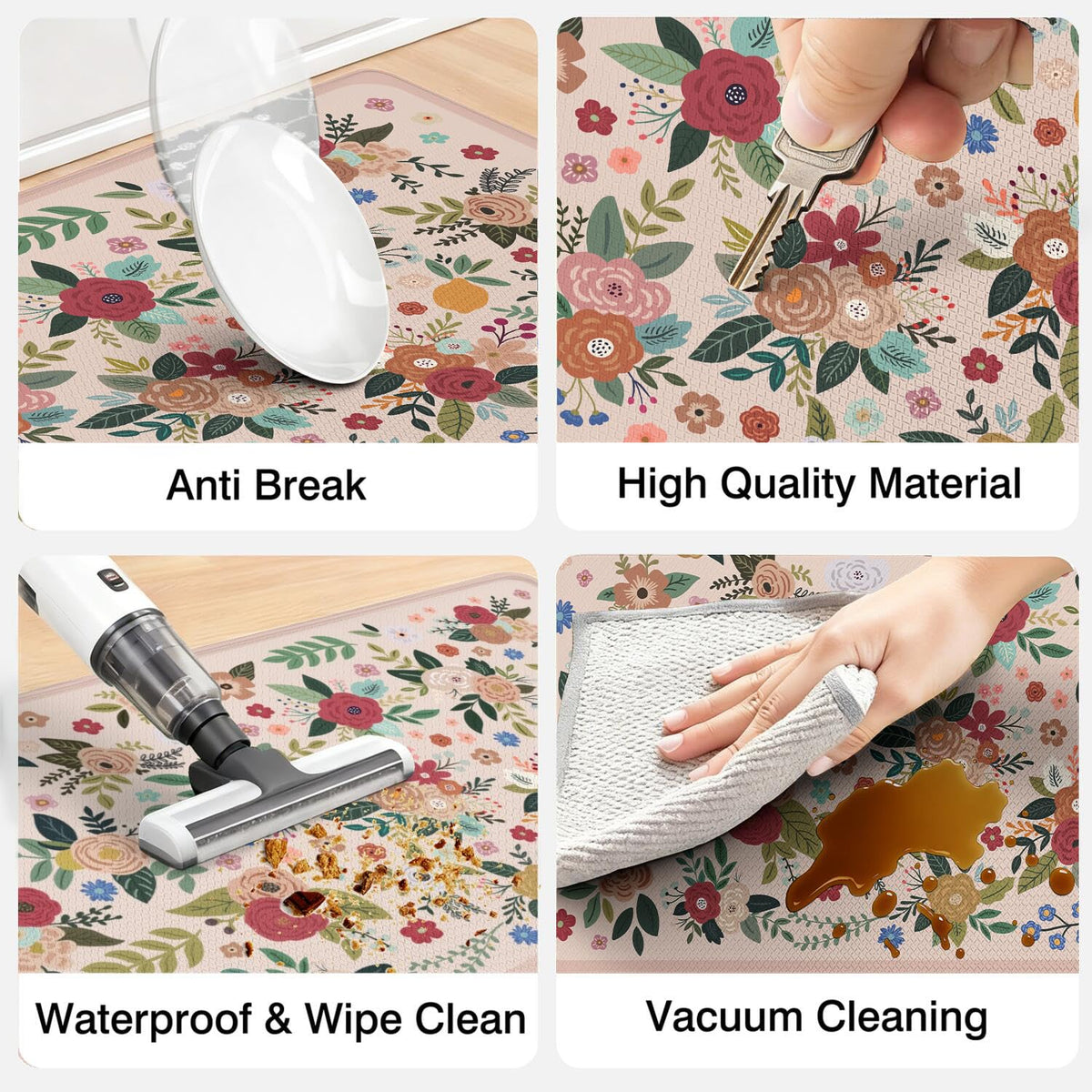 Anti Fatigue Boho Kitchen Rugs Set of 2 (Floral-pink)
