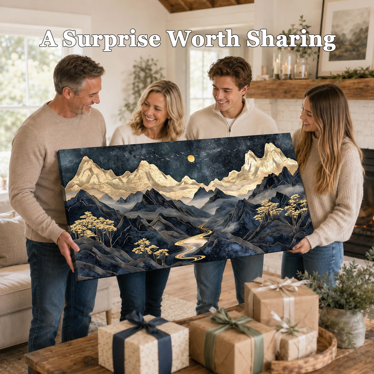 Tree of Life Large Wall Art Mountain Landscape Office Decor Blue (Teal Mountain Tree / 40"L x 20"W)