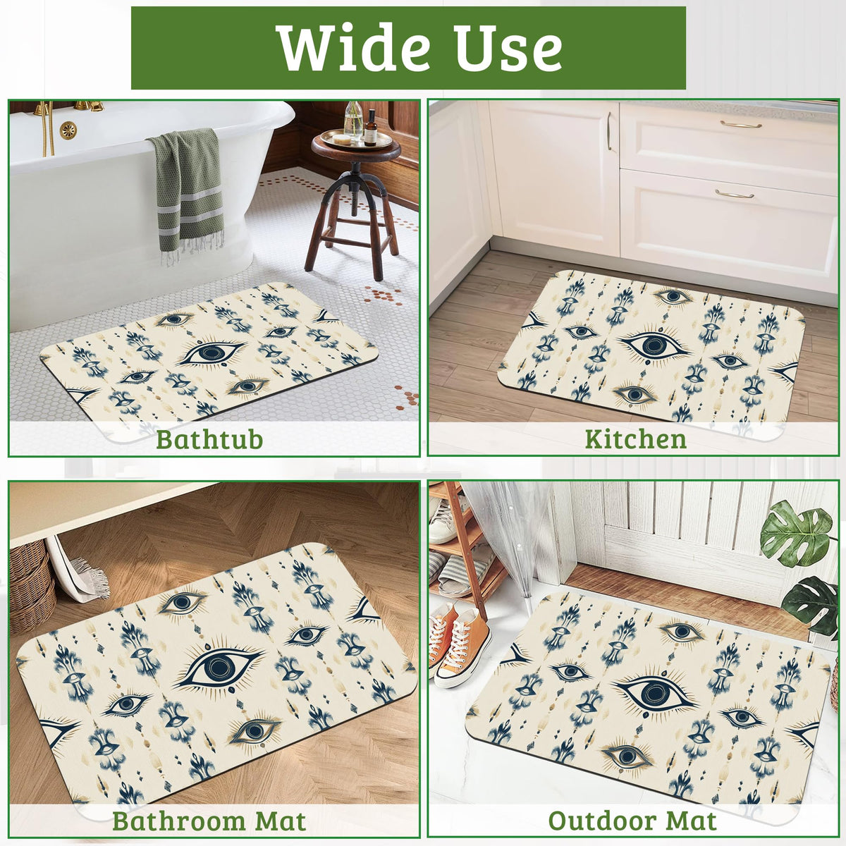 Vintage Evil Eye Bathroom Rugs Thin Bath Mat Non Slip Washable (Vintage Evil Eye)