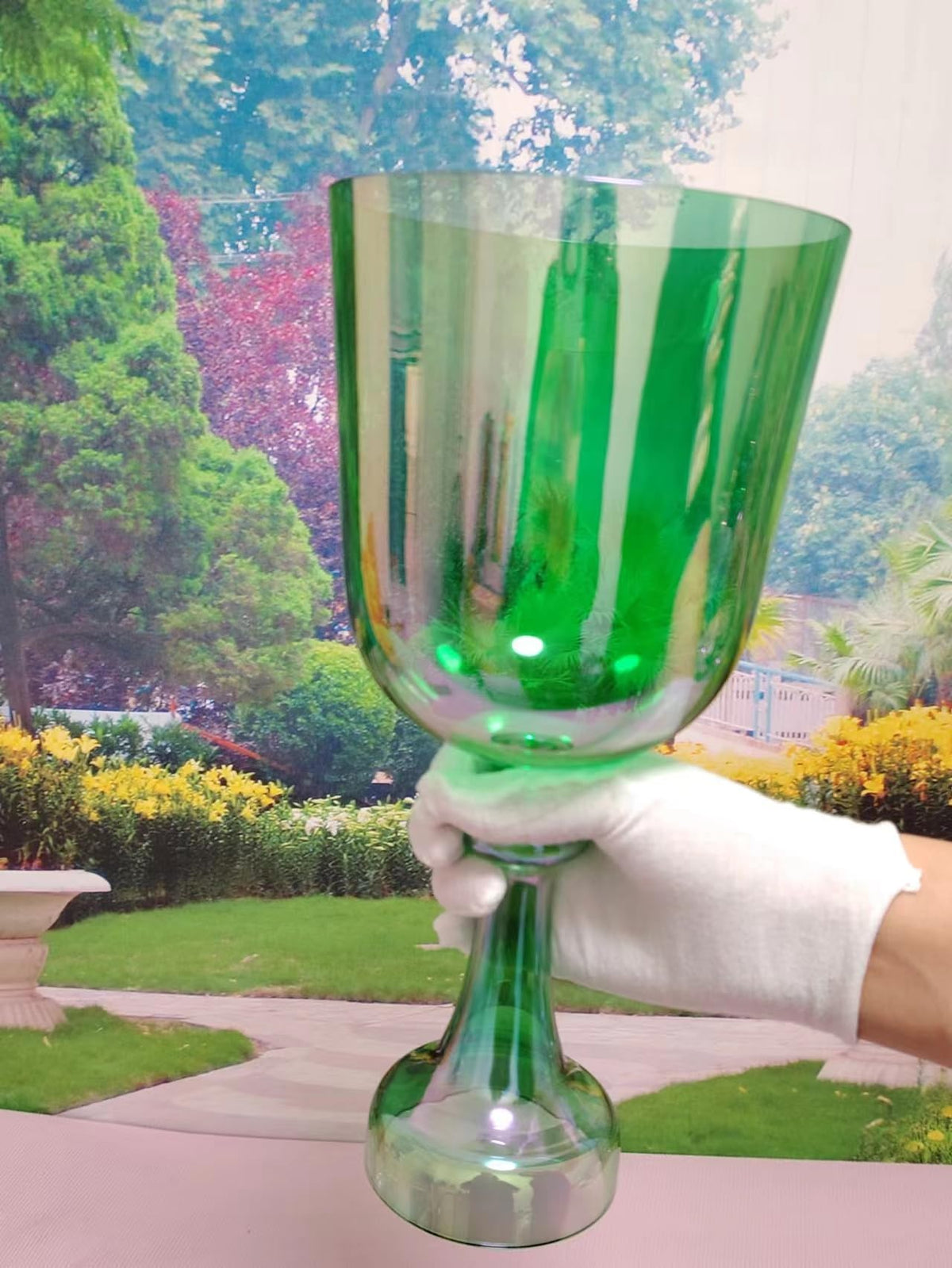Green Cosmic Chalice Clear F Heart Chakra Quartz Crystal Singing Bowl 6" (6 inch / F note Green Chalice Grail with bag)