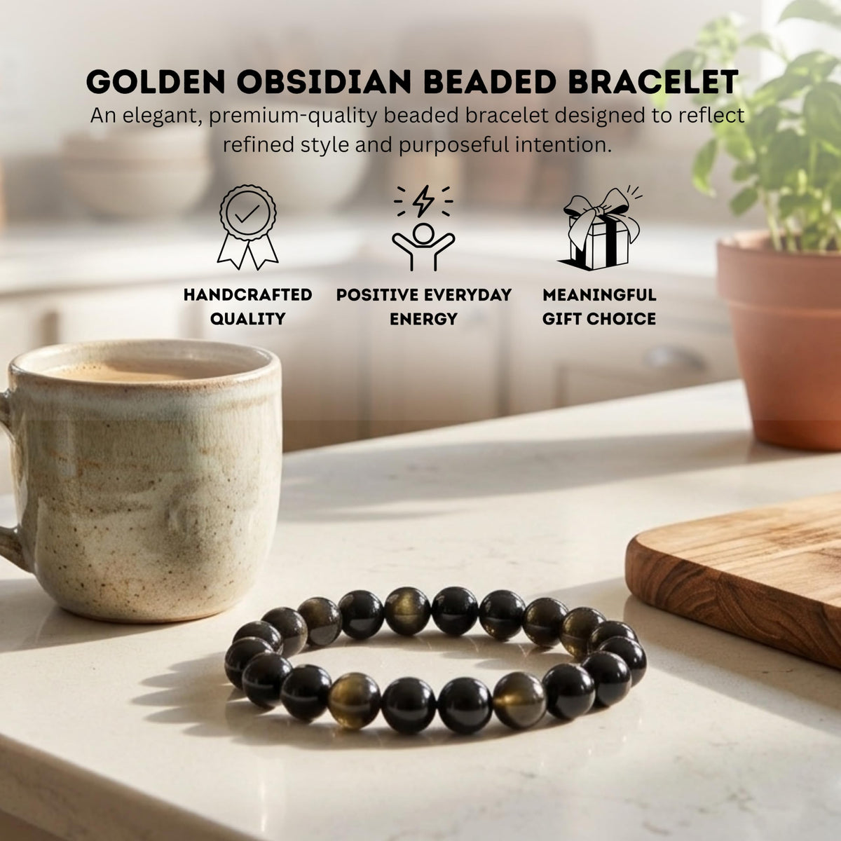 Golden Obsidian Bracelet 8mm Beaded Bracelet (Golden Obsidian / Small)