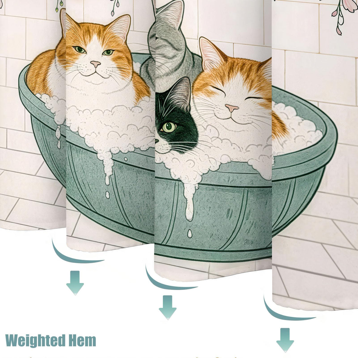 Adorable Cats Shower Curtain Set Cozy Plant Pot Design Waterproof Bathroom Shower Curtain Cute Feline Group Print Charming Home Decor 72x72 Inch (72"W x 72"L (Pack of 1) / Alabaster White)