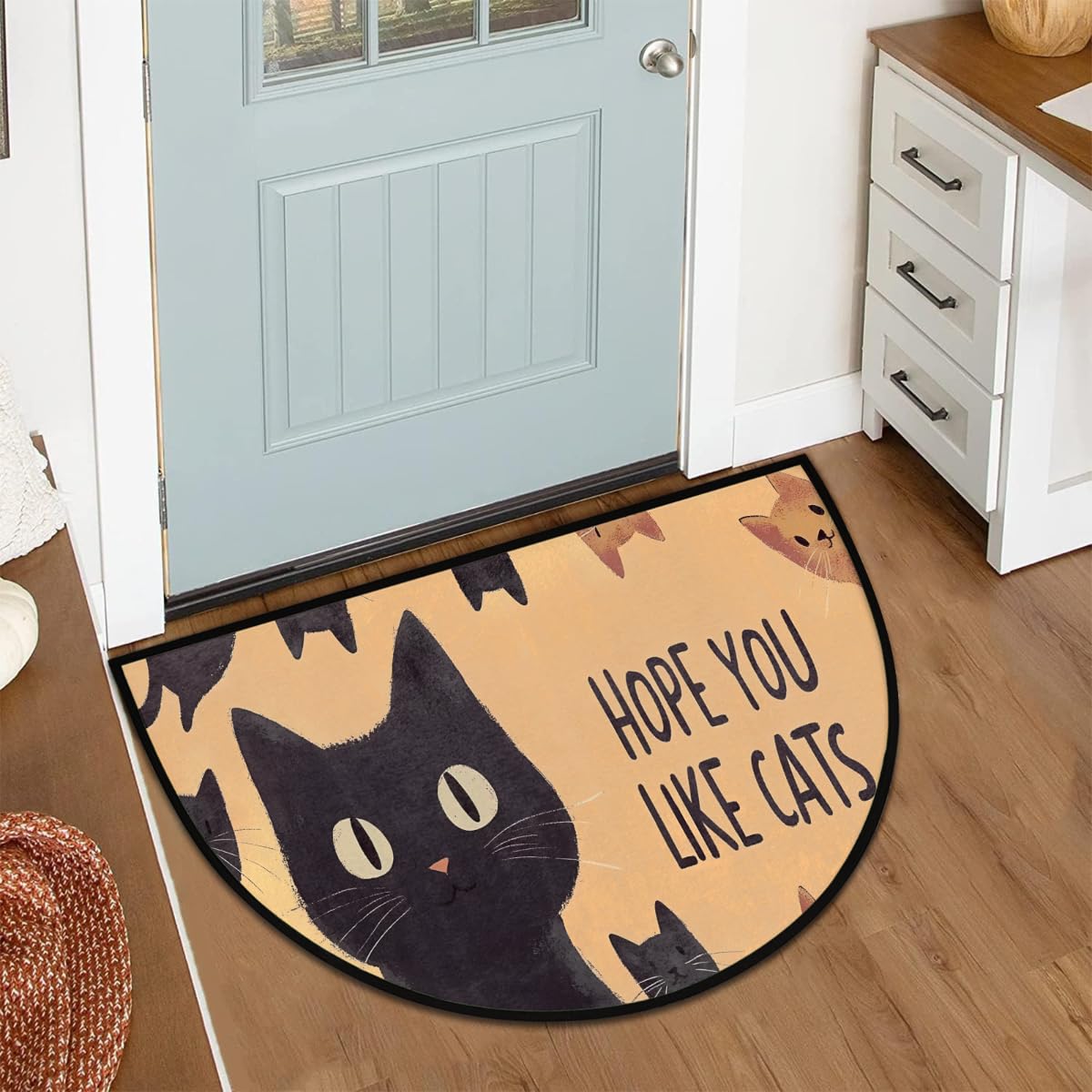 Half Round Door Mat Cute Black Cat Quote Welcome Mats Non (36 inch x 24 inch (Semicircular) / Cute Black Cat Quote)