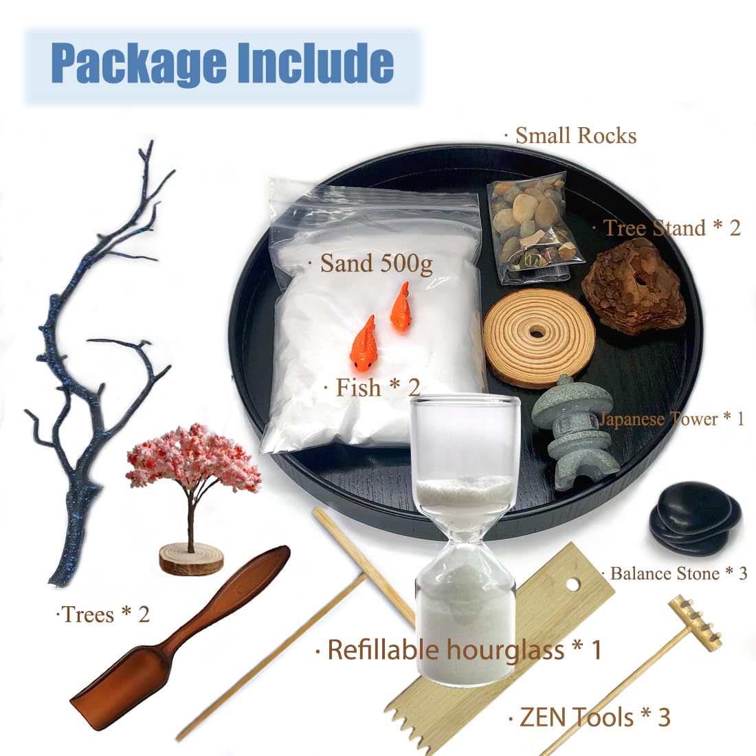 Desktop Zen Garden with Refillable Hourglass and Koi Fish (Zen Garden With Refillable Hourglass)