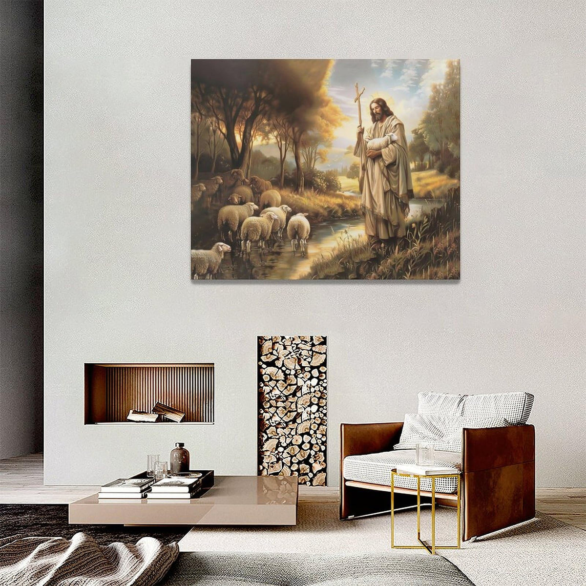 Jesus And Lamb Wall Decor Christian Pictures Vintage Jesus Christ Religious Canvas Wall Art God Lamb Painting Home Modern Artwork Framed for Church Living Room Bedroom Bathroom Office 20 x 16 inch (20"L x 16"W / Lamb Jesus)