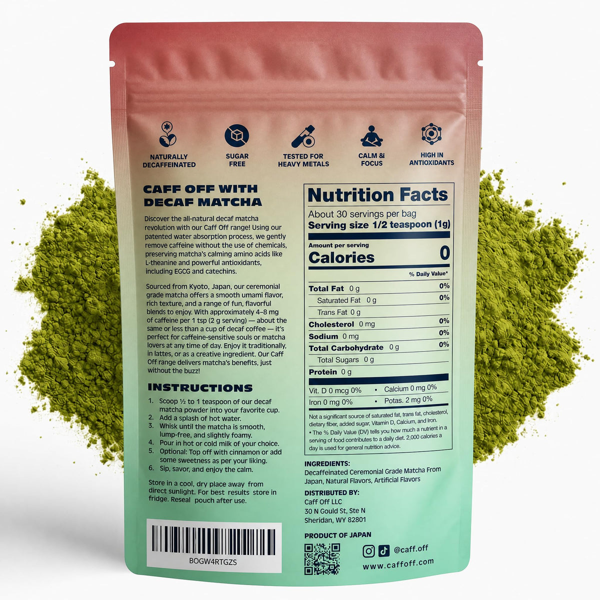 Decaf Chocolate Matcha Green Tea Powder (DECAF - 1.06 oz)