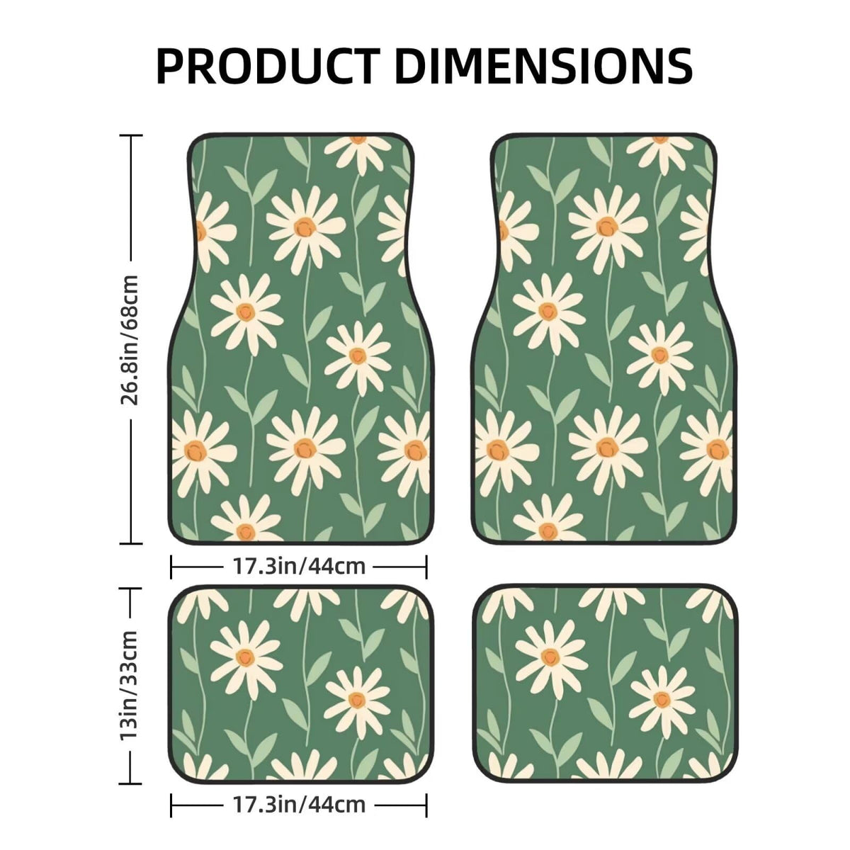 Car Auto Floor Mat Full Cover Set Daisy Flower Car Floor Mat Green Auto Carpet Rubber Backed Car Floor Mats for SUV Van Truck (Daisy Flower)