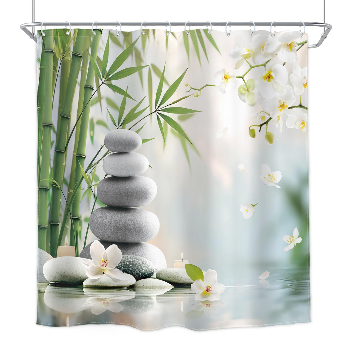 Zen Stone Meditation Shower Curtain Spa Inspirational 72Wx72H Inch Decor (Zen01 / 72"W x 72"L (Pack of 1))