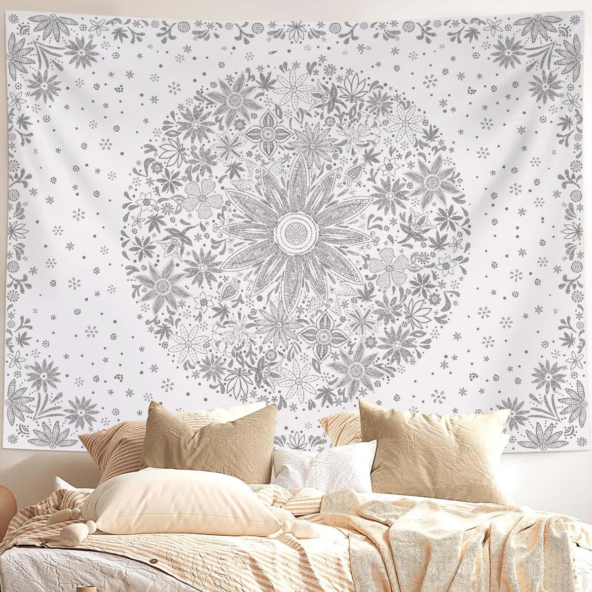 Bohemian Tapestry Wall Hanging (Bohemian / Gray / 80"L x 60"W)