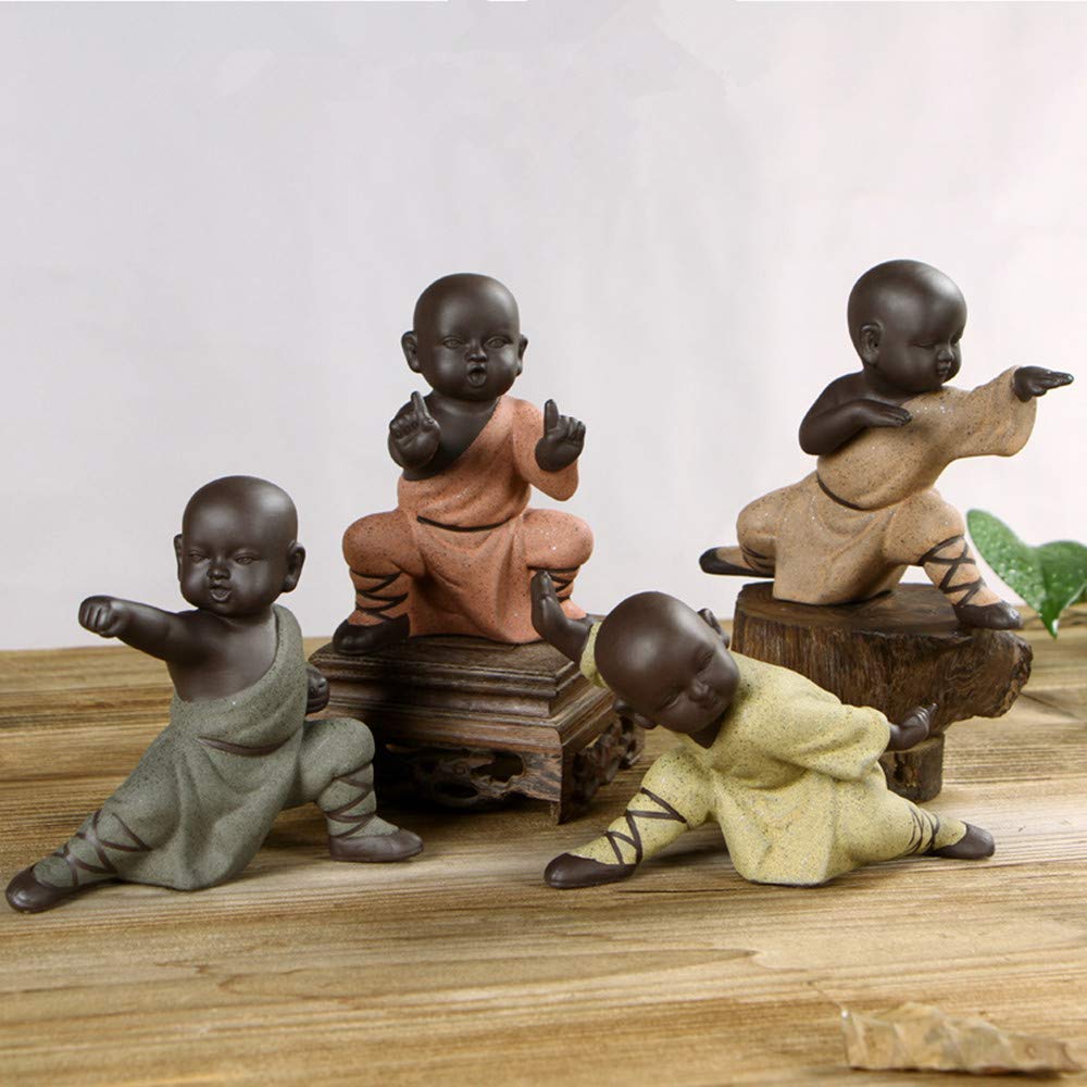 Miniature Buddha Figurine Ceramic Little Cute Buddha Statue Monk Figurine Creative Baby Crafts Dolls Ornaments Gift Chinese Delicate Ceramic Arts and Crafts kung fu Little Monks (Type 4)