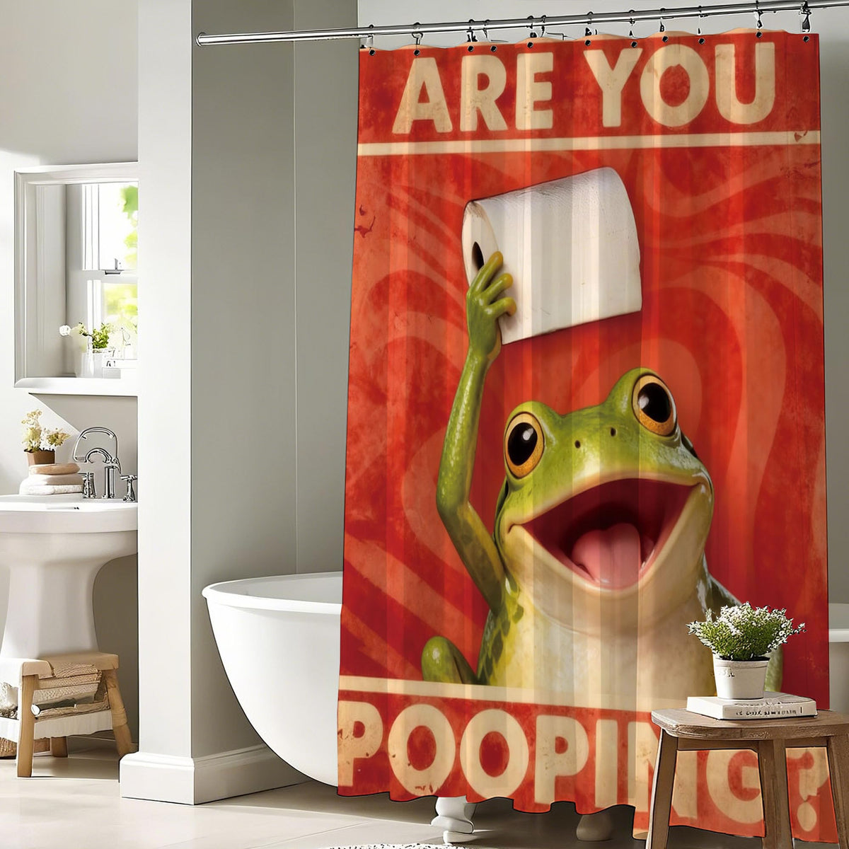 Funny Frog Shower Curtain Cute Are You Pooping Frog Kids Bathroom Decor (60"W x 72"L (Pack of 1) / Funny Frog2)
