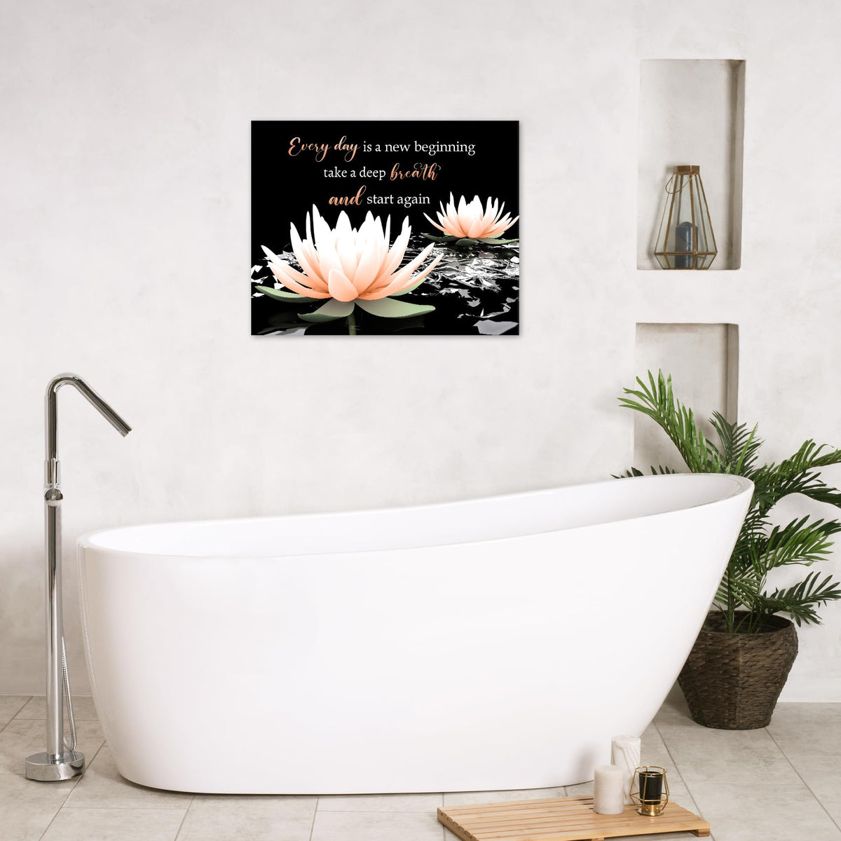 Orange Flower Wall Art Inspirational Quotes with Water Lily Canvas Wall Art for Living Room Zen Yoga Spa Black Wall Decor for Bedroom Bathroom Home Office Ready to Hang 8L x 10W Inch (Orange / 8"L x 10"W)